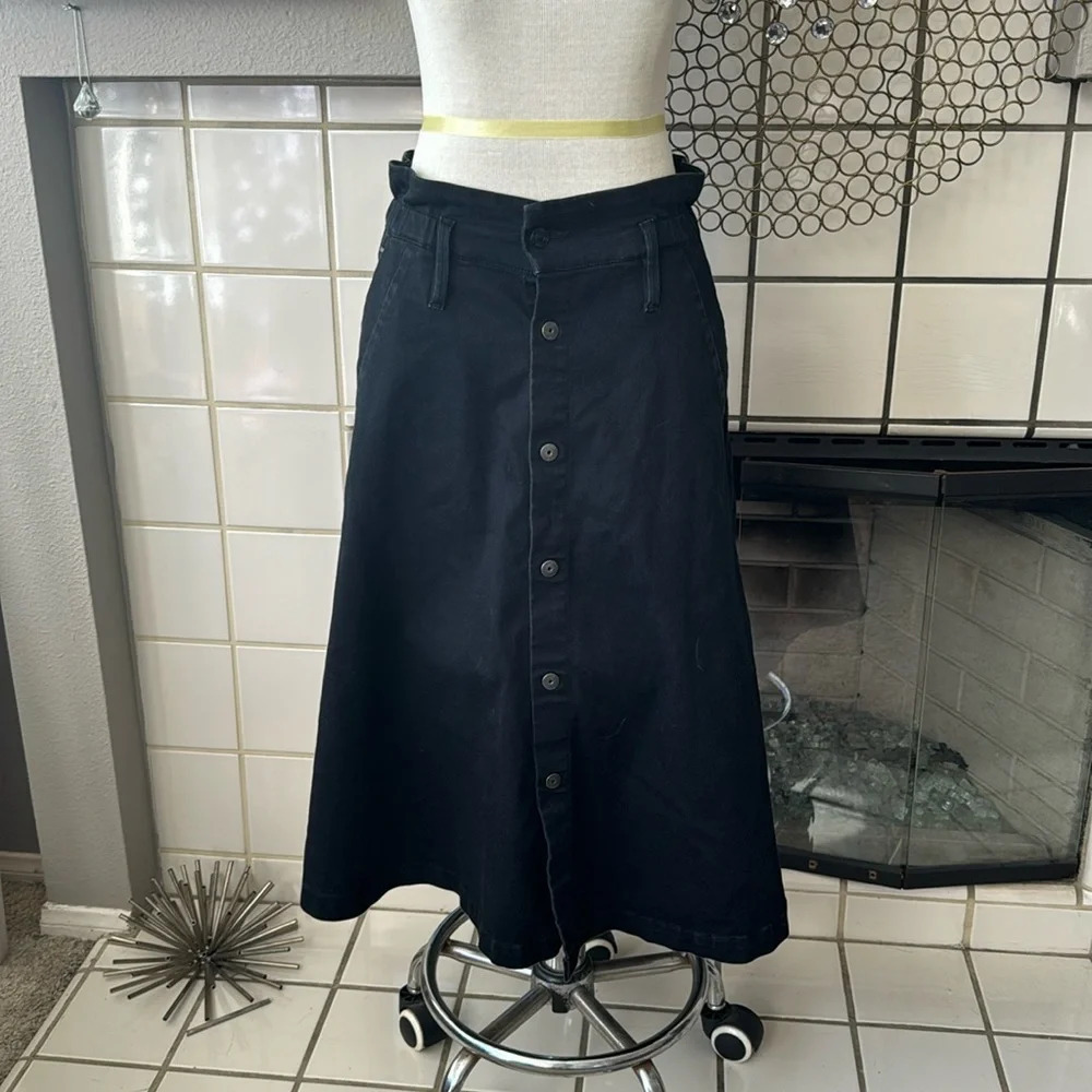 G star Raw midi stretch black button and snaps  down skirt size 27